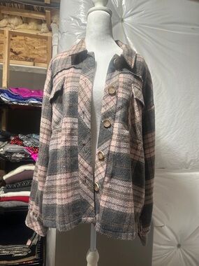 Mystree Pink and Brown Plaid Shacket